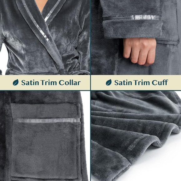 Fleece Robe For Women, Plush Warm Bathrobe Womens, Fluffy Soft Spa Long Robe - Picture 5 of 7